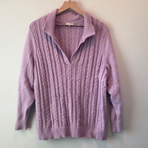 Talbots Lavender Cable-Knit V-Neck Sweater with Collar